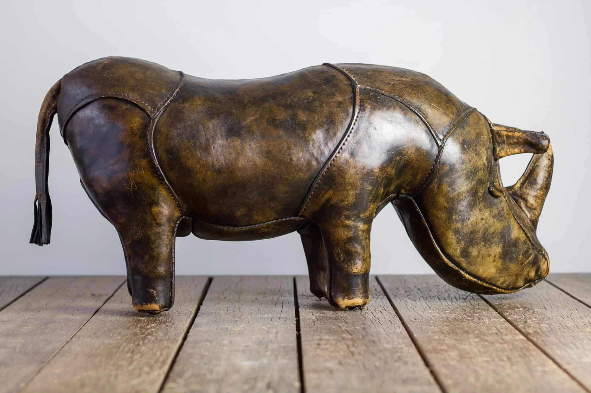 Vintage leather rhino online footstool
